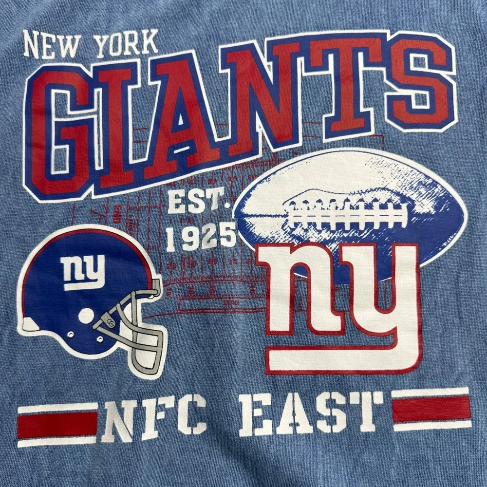 NWT‎ New York Giants NFL Apparel Sweatshirt Teens S Blue Acid Wash Graphic